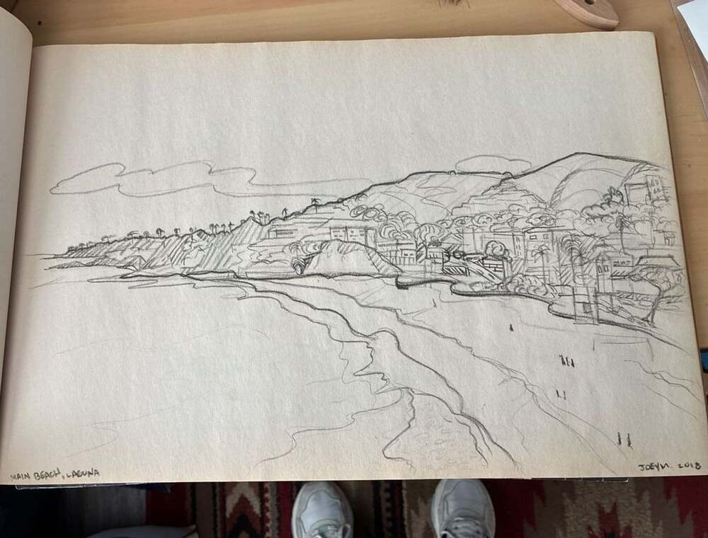 18” x 12” Main Beach, Laguna Pencil Drawing by JoeyM 2018